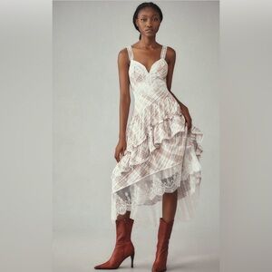 Anthropologie Bobbi Asymmetrical Ruffled Tiered Midi Dress size‎ large